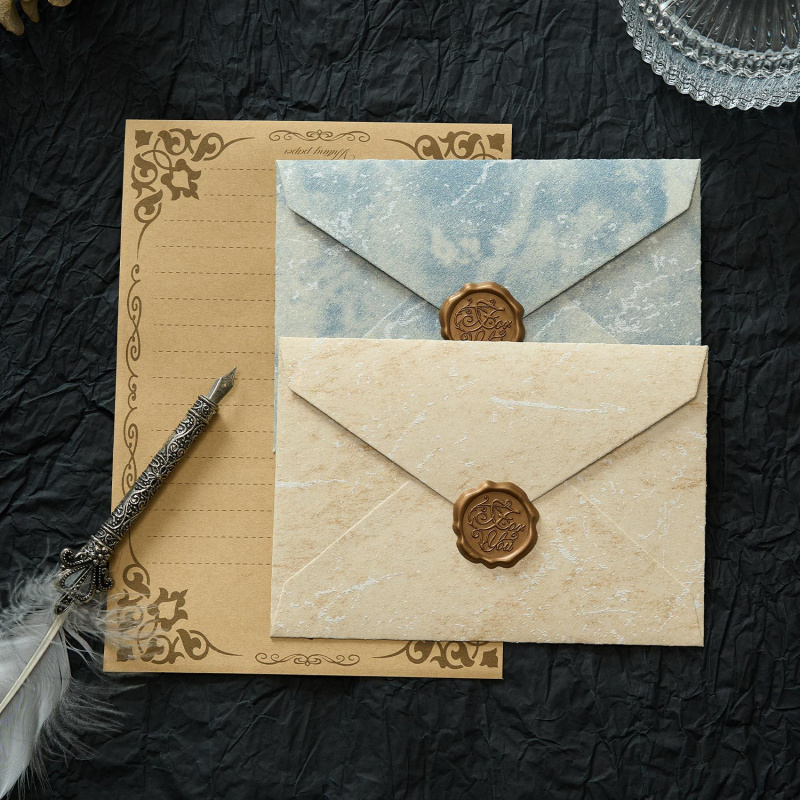 Wax Seal Letter Kit - Enveloppe ombre dorée, 5 pièces, Style