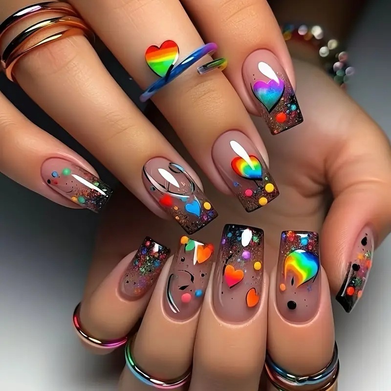 Pressed Flower Art - Faux ongles carrés mi-longs pour femmes