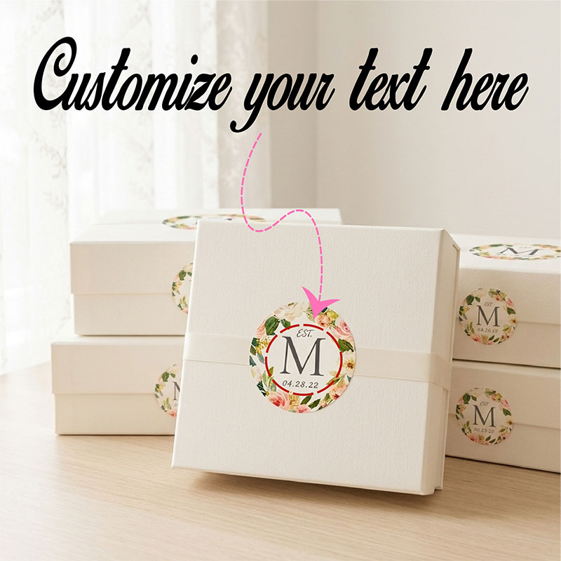 Personalized Name Box - Autocollants personnalisés avec date, motif pivoine