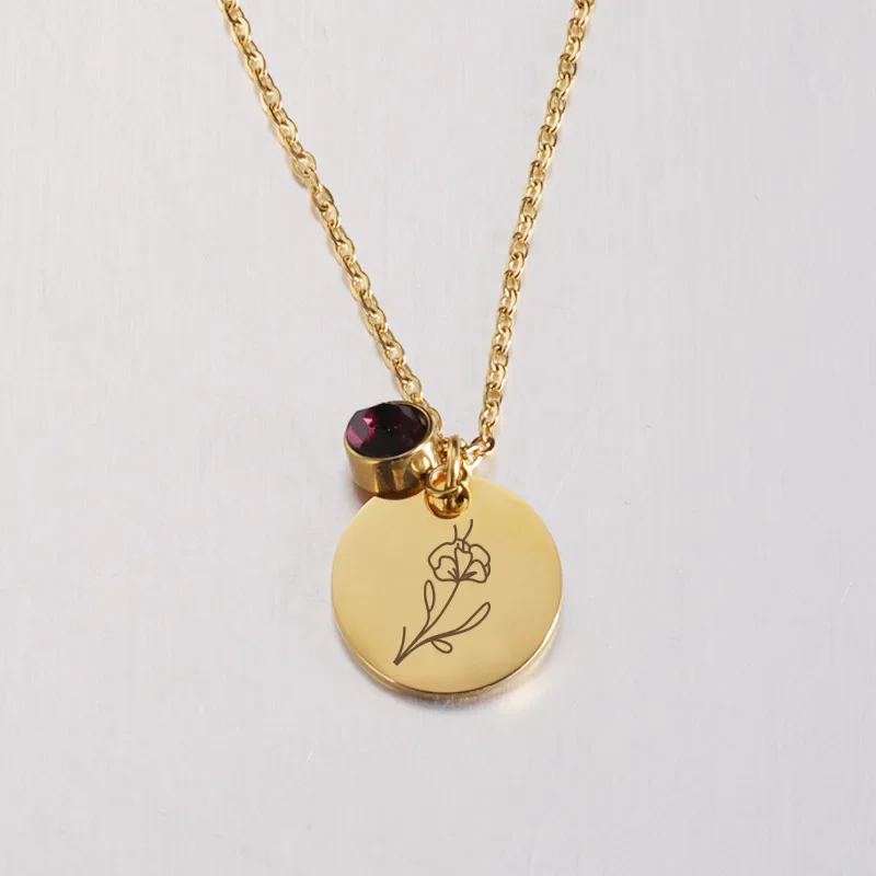 Pendentif en acier inoxydable, - Birth Flower Necklace avis et prix