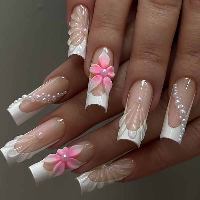 Faux ongles carrés moyens avec - Pressed Flower Art avis et prix