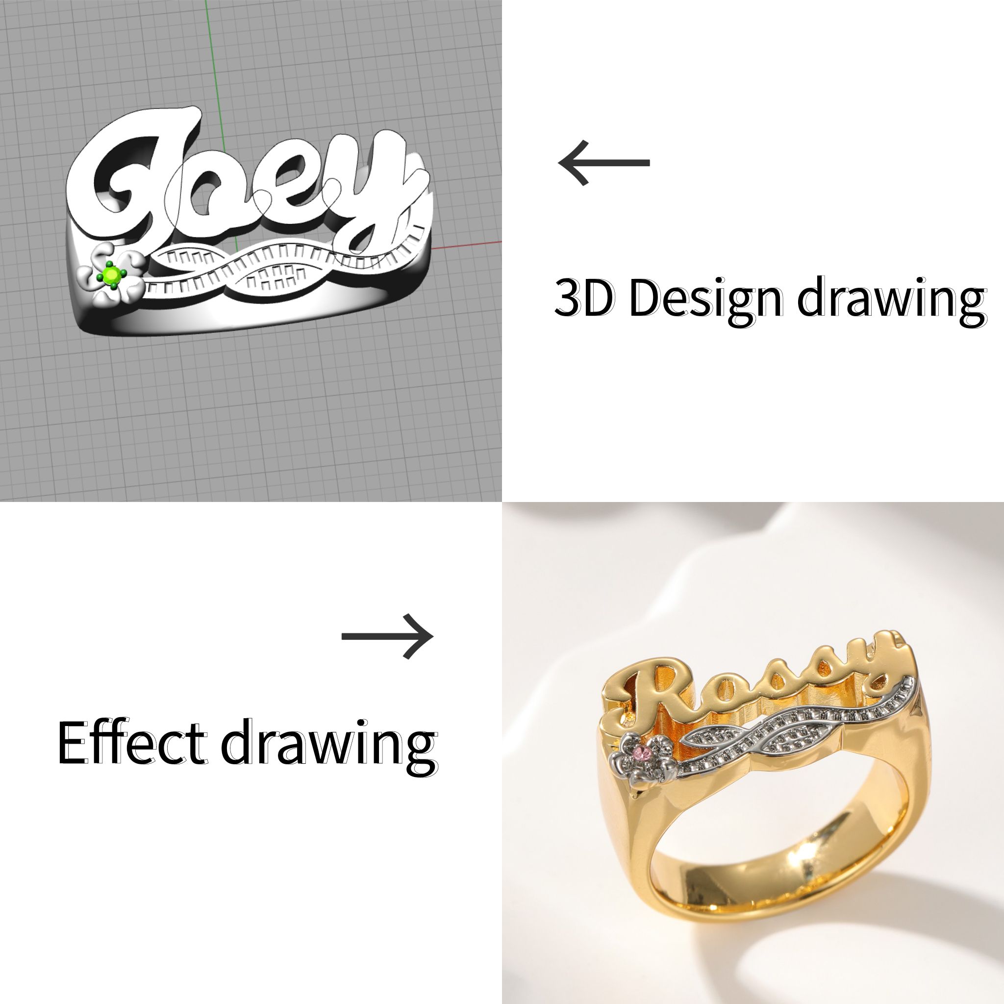 Bague avec nom 3D, bague avec  - Initial Ring Custom avis et prix